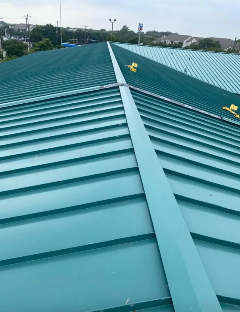 Green commercial metal roof ridge and valley for Metal Roof Repair in Strawberry